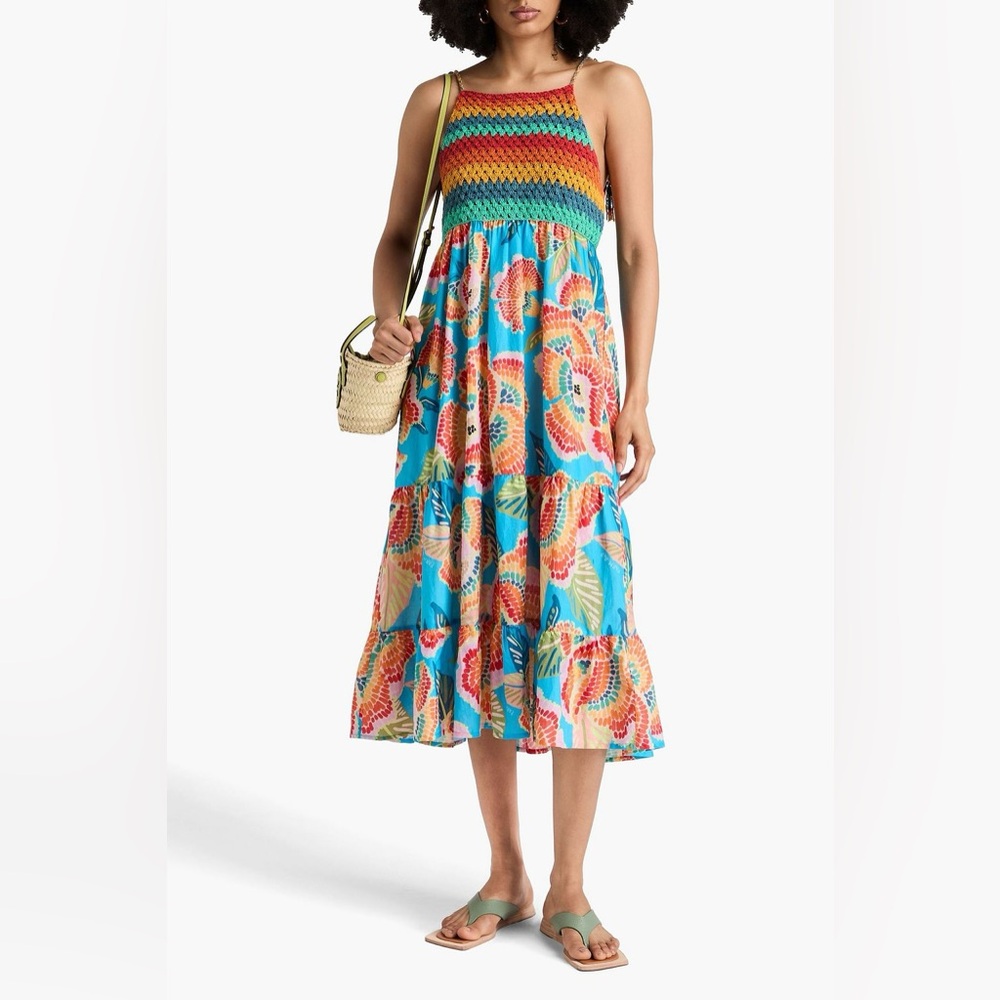 FARM RIO - Dewdrop Spectrum floral-print crochet and cotton coverup